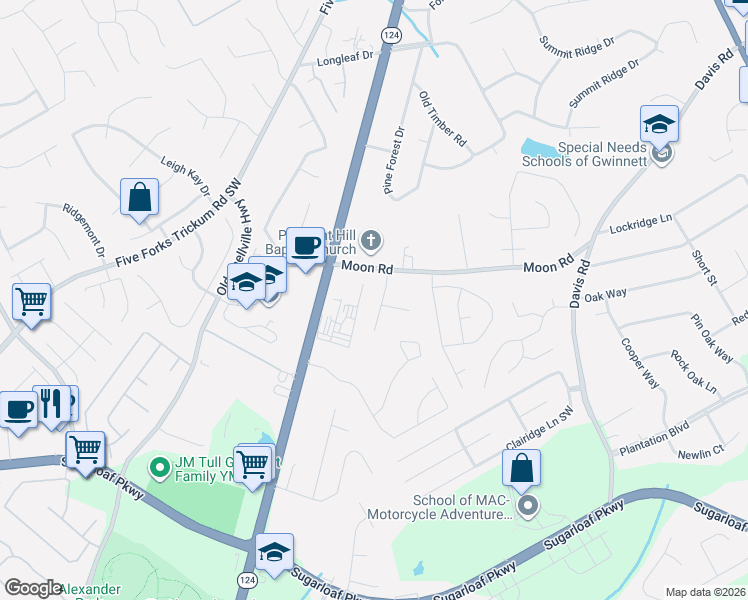 map of restaurants, bars, coffee shops, grocery stores, and more near 630 Scenic Highway South in Lawrenceville