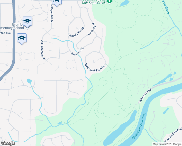 map of restaurants, bars, coffee shops, grocery stores, and more near 3646 Sope Creek Farm Southeast in Marietta