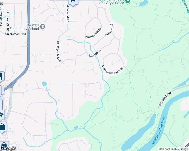map of restaurants, bars, coffee shops, grocery stores, and more near 341 Lands Mill Southeast in Marietta