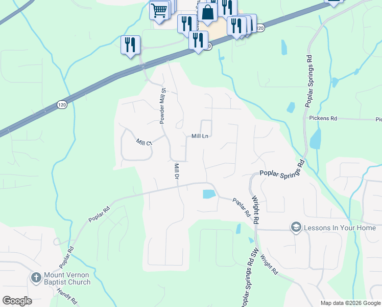 map of restaurants, bars, coffee shops, grocery stores, and more near 73 Mill Lane in Dallas