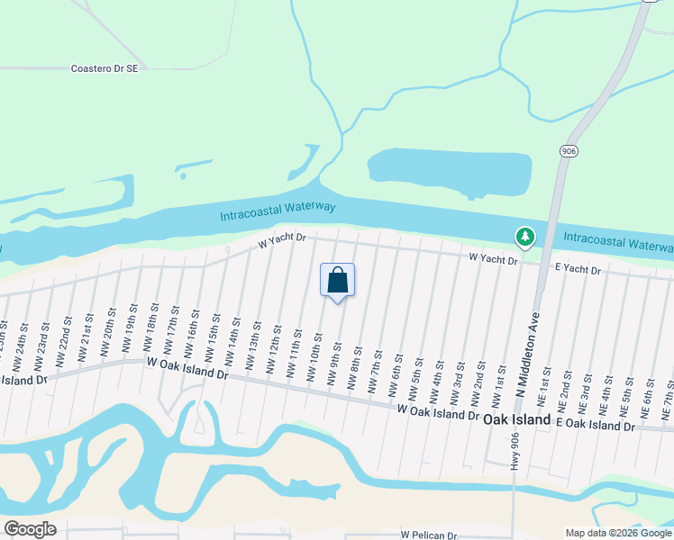 map of restaurants, bars, coffee shops, grocery stores, and more near 160 Northwest 10th Street in Oak Island