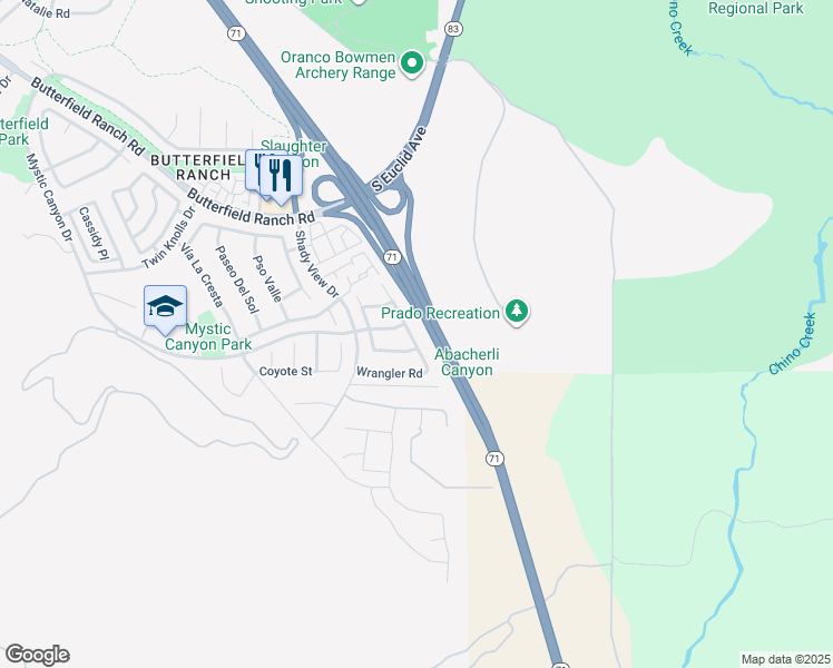 map of restaurants, bars, coffee shops, grocery stores, and more near 18017 Lariat Drive in Chino Hills