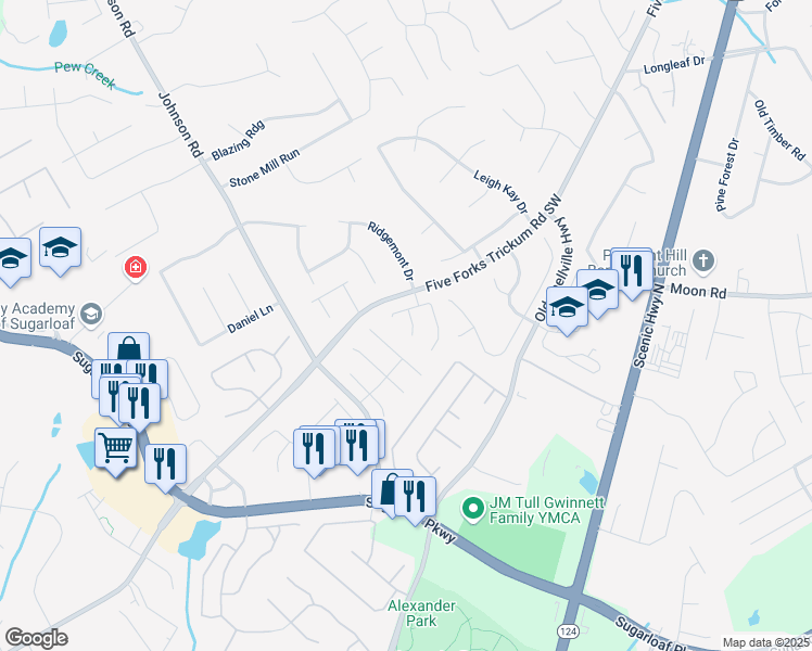 map of restaurants, bars, coffee shops, grocery stores, and more near 557 Town Square Way in Lawrenceville