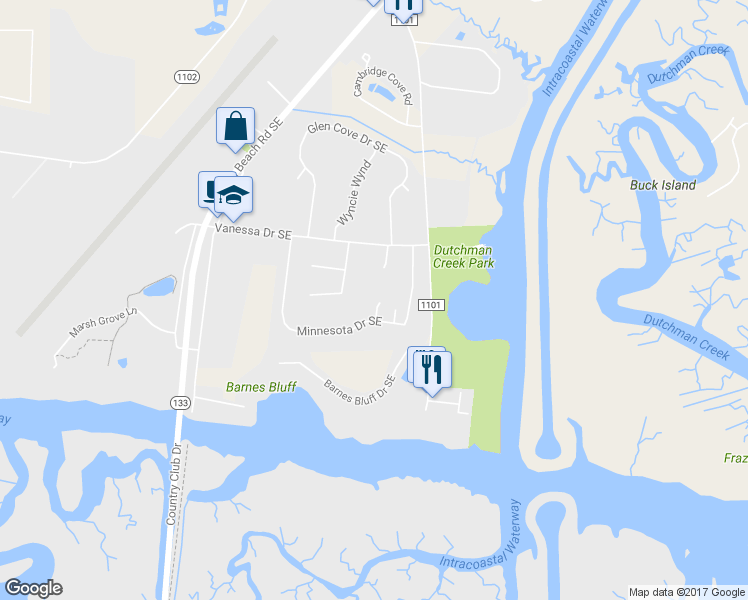 map of restaurants, bars, coffee shops, grocery stores, and more near 5133 Melinda Court in Southport