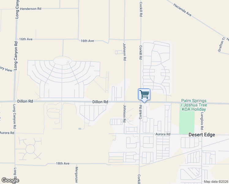 map of restaurants, bars, coffee shops, grocery stores, and more near 16315 Johnson Road in Desert Hot Springs