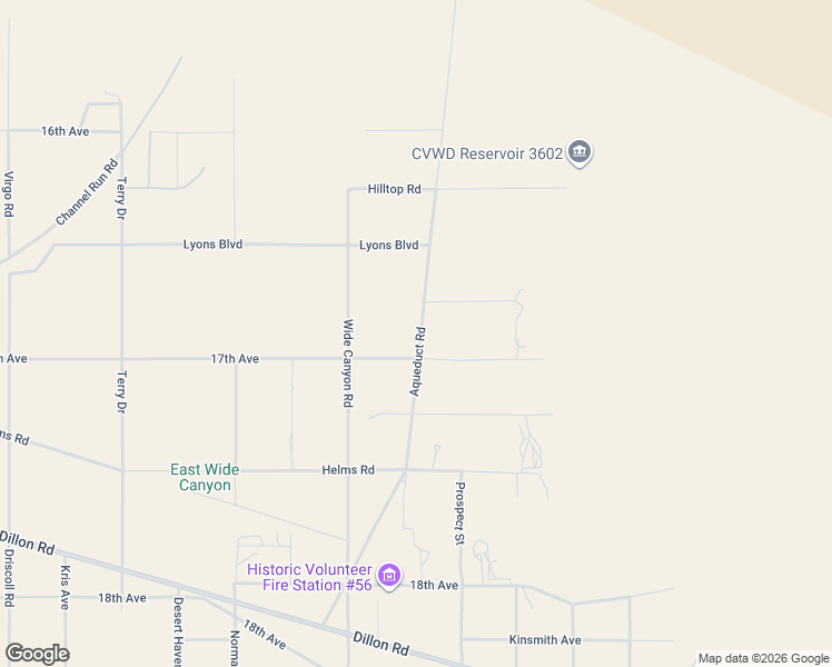 map of restaurants, bars, coffee shops, grocery stores, and more near 17115 Aqueduct Road in Desert Hot Springs