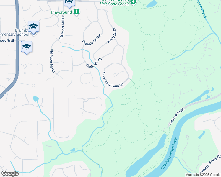 map of restaurants, bars, coffee shops, grocery stores, and more near 3646 Sope Creek Farm Southeast in Marietta