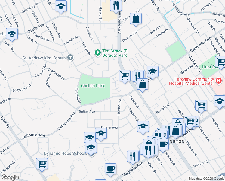 map of restaurants, bars, coffee shops, grocery stores, and more near 9748 Romero Court in Riverside