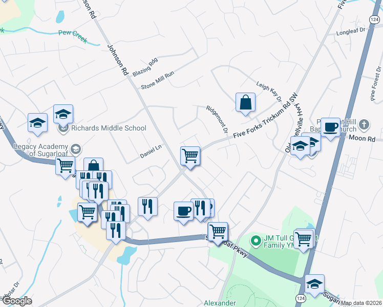 map of restaurants, bars, coffee shops, grocery stores, and more near 472 Highgate Place in Lawrenceville