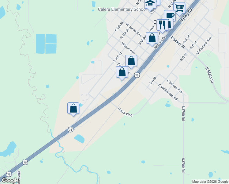 map of restaurants, bars, coffee shops, grocery stores, and more near 812 Service Road in Calera