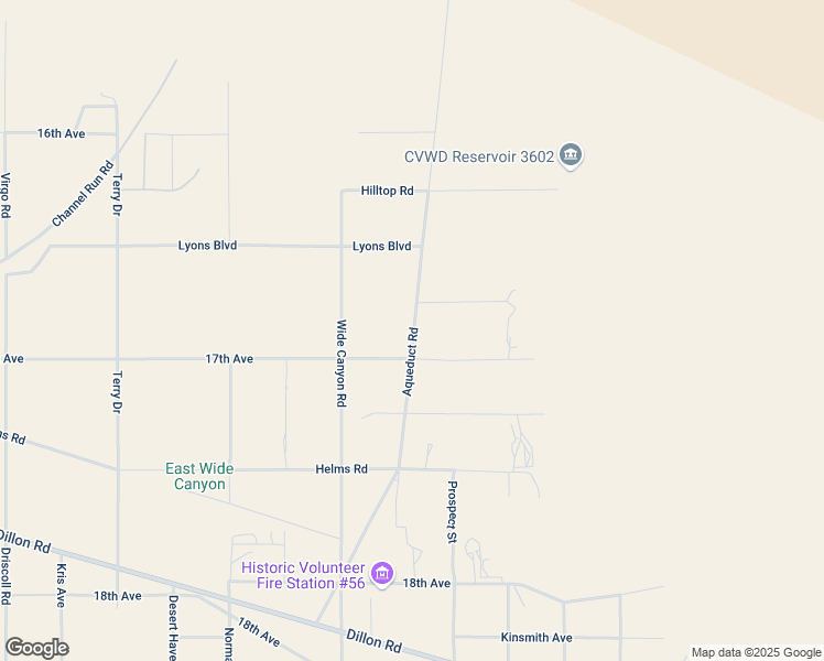 map of restaurants, bars, coffee shops, grocery stores, and more near 17115 Aqueduct Road in Desert Hot Springs