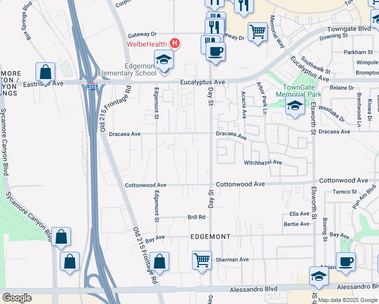 map of restaurants, bars, coffee shops, grocery stores, and more near Barbara Street in Moreno Valley