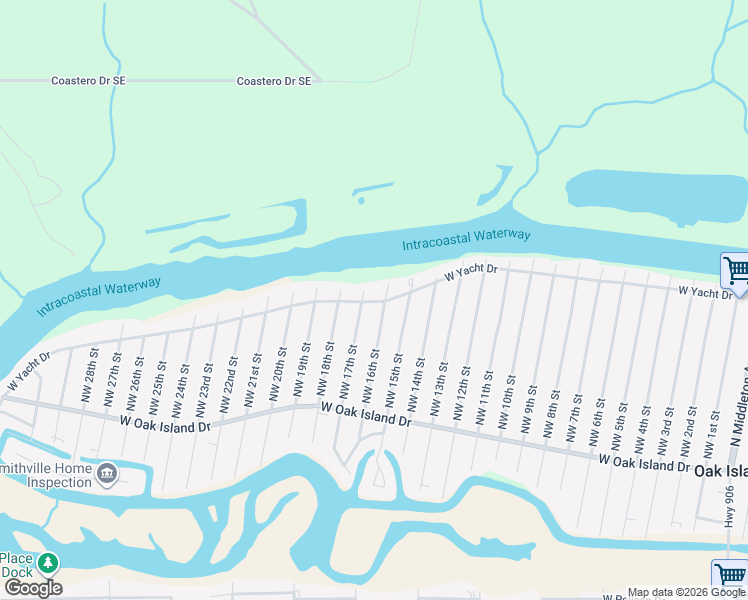 map of restaurants, bars, coffee shops, grocery stores, and more near 142 Northwest 16th Street in Oak Island