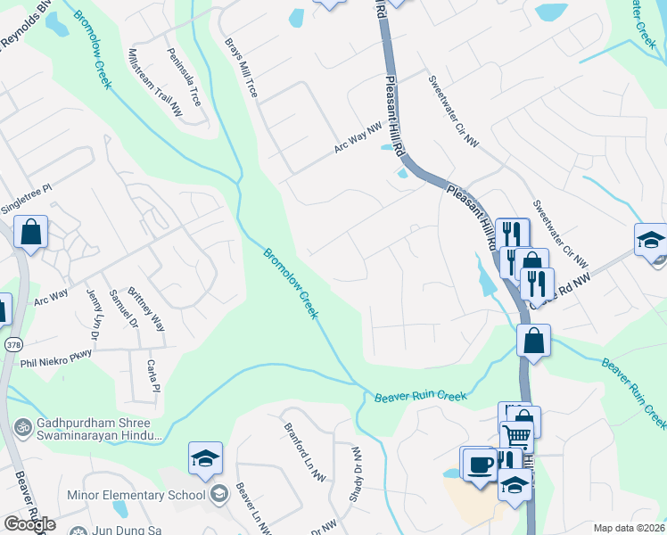 map of restaurants, bars, coffee shops, grocery stores, and more near 3856 Green Bay Drive Northwest in Lawrenceville