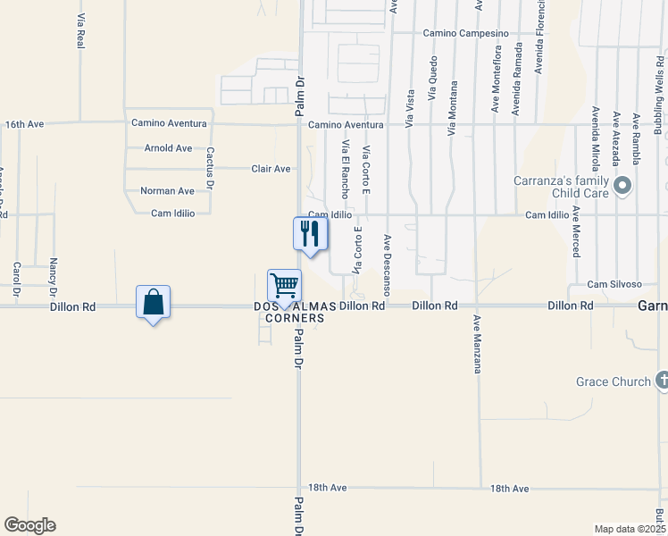 map of restaurants, bars, coffee shops, grocery stores, and more near 16830 West Vía Corto in Desert Hot Springs