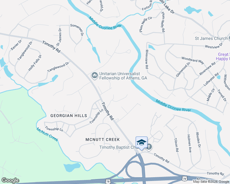 map of restaurants, bars, coffee shops, grocery stores, and more near 190 Bowles Drive in Athens