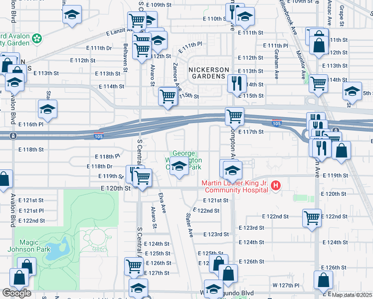 map of restaurants, bars, coffee shops, grocery stores, and more near 11727 Parmelee Avenue in Los Angeles