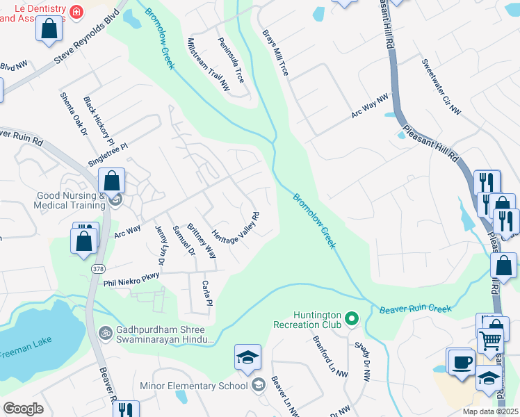 map of restaurants, bars, coffee shops, grocery stores, and more near 858 Heritage Valley Road in Norcross