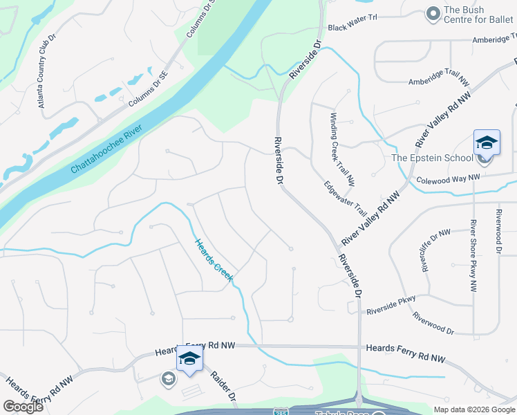 map of restaurants, bars, coffee shops, grocery stores, and more near 6251 Mountain Brook Way Northwest in Atlanta