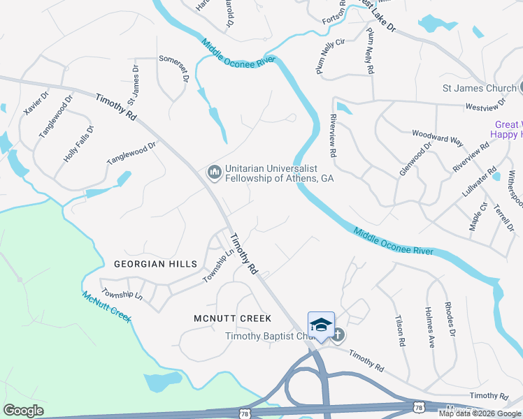 map of restaurants, bars, coffee shops, grocery stores, and more near 190 Bowles Drive in Athens