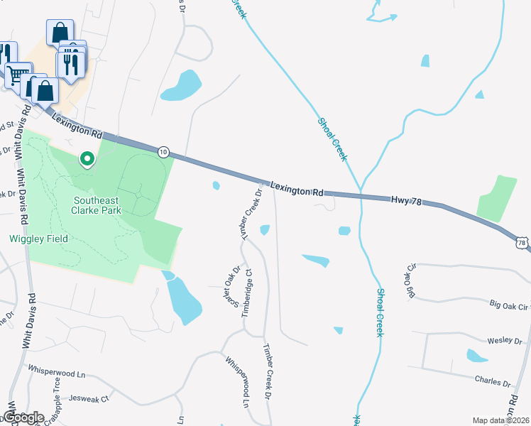 map of restaurants, bars, coffee shops, grocery stores, and more near 4820 Lexington Road in Athens