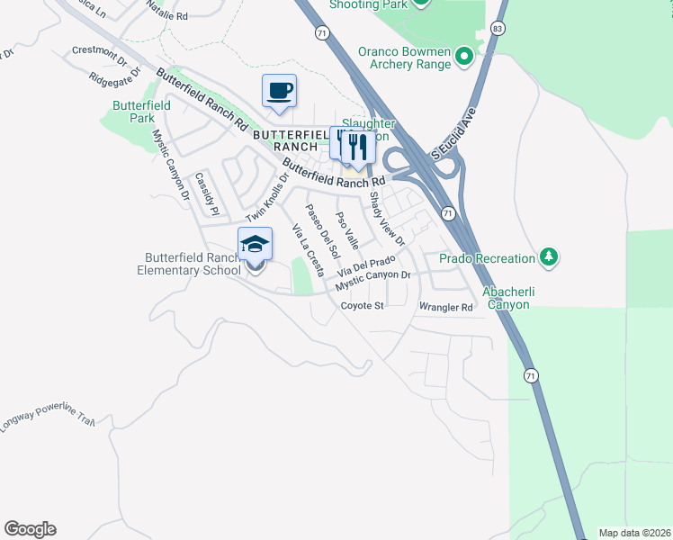 map of restaurants, bars, coffee shops, grocery stores, and more near 6494 Vía Del Prado in Chino Hills