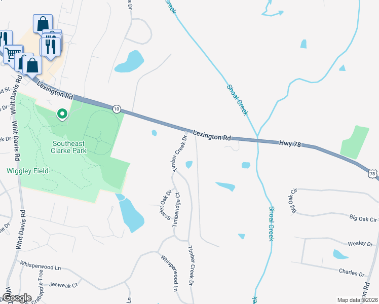map of restaurants, bars, coffee shops, grocery stores, and more near 4820 Lexington Road in Athens