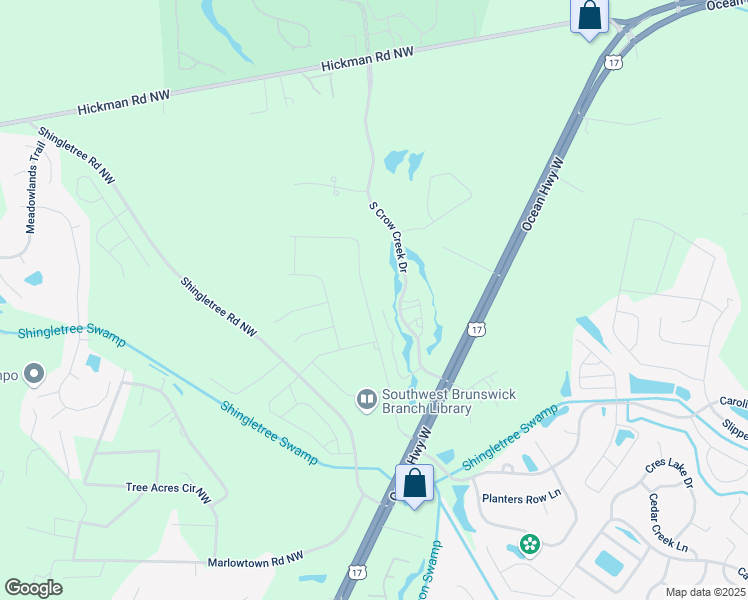 map of restaurants, bars, coffee shops, grocery stores, and more near 155 Eagle Claw Drive in Carolina Shores
