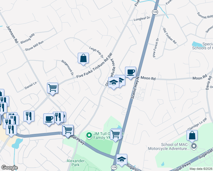 map of restaurants, bars, coffee shops, grocery stores, and more near 1062 Pecan Grove Place in Lawrenceville