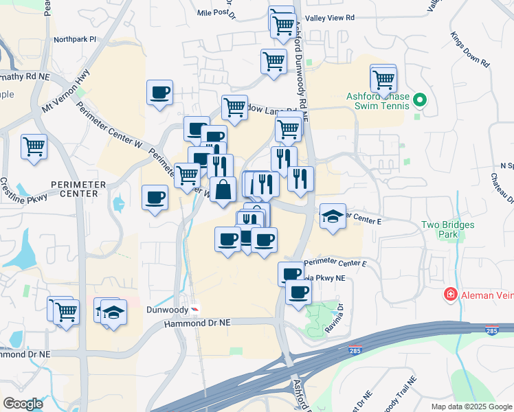 map of restaurants, bars, coffee shops, grocery stores, and more near 94 Perimeter Center West in Dunwoody