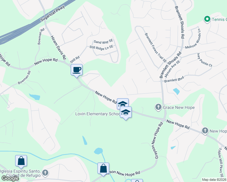 map of restaurants, bars, coffee shops, grocery stores, and more near 821 Marta Crane Drive in Lawrenceville