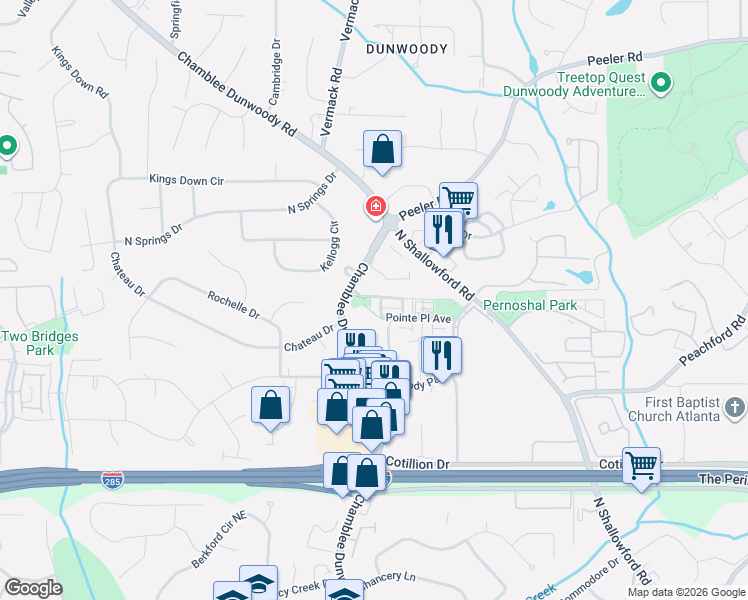 map of restaurants, bars, coffee shops, grocery stores, and more near 1791 Kent Avenue in Dunwoody