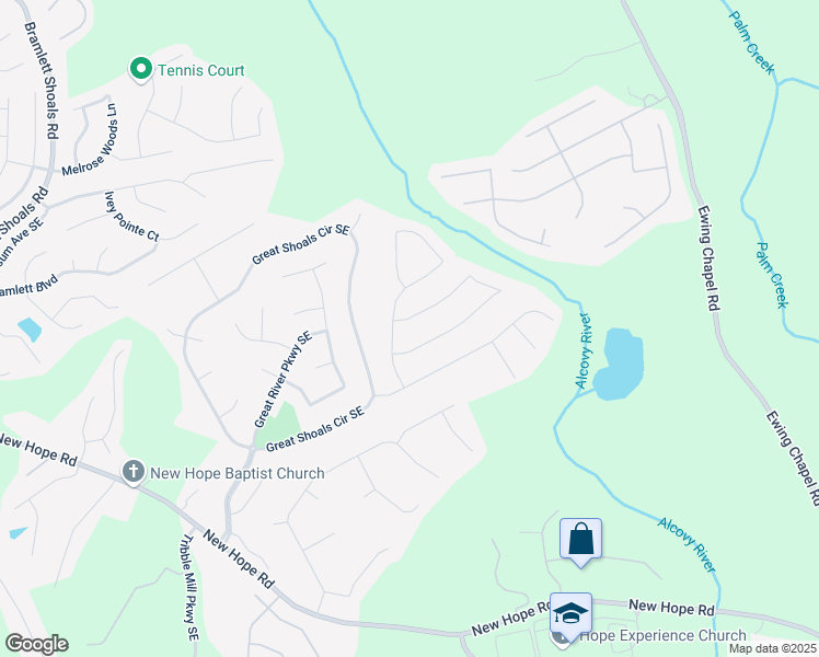 map of restaurants, bars, coffee shops, grocery stores, and more near 1829 Alcovy Shoals Bluff Southeast in Lawrenceville