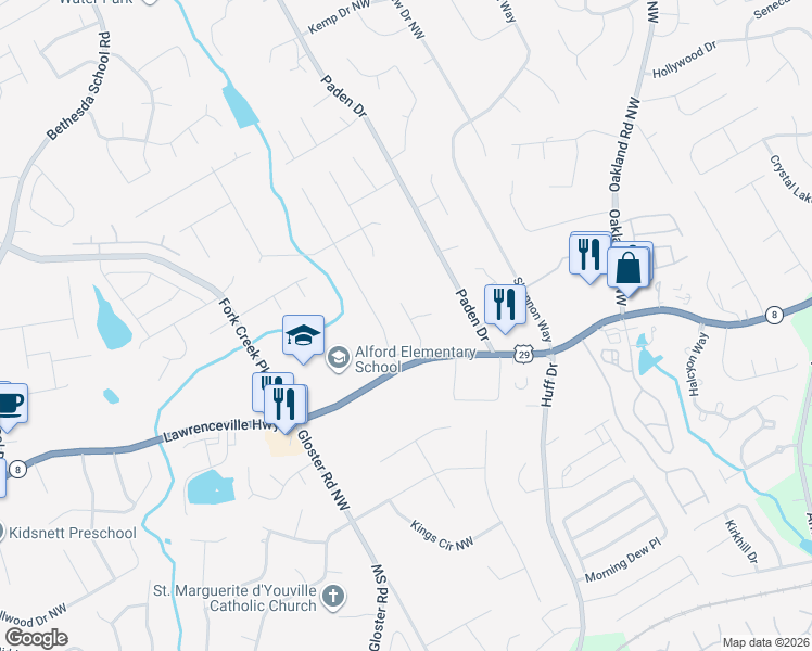 map of restaurants, bars, coffee shops, grocery stores, and more near 2491 Dublin Court in Lawrenceville