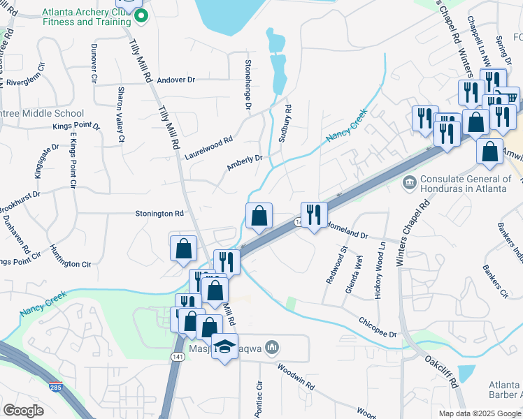 map of restaurants, bars, coffee shops, grocery stores, and more near 2664 Homeland Drive in Atlanta