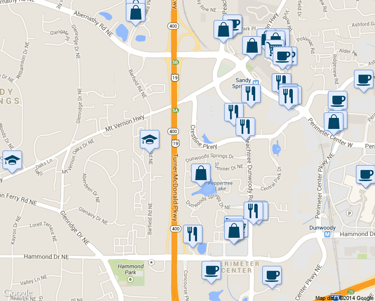 map of restaurants, bars, coffee shops, grocery stores, and more near 969 Persimmon Point Northeast in Atlanta