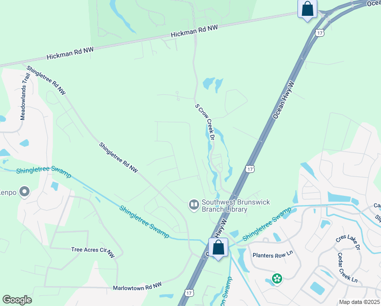 map of restaurants, bars, coffee shops, grocery stores, and more near 160 Eagle Claw Drive in Carolina Shores