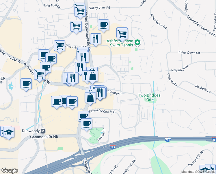 map of restaurants, bars, coffee shops, grocery stores, and more near 8 Perimeter Center East in Atlanta