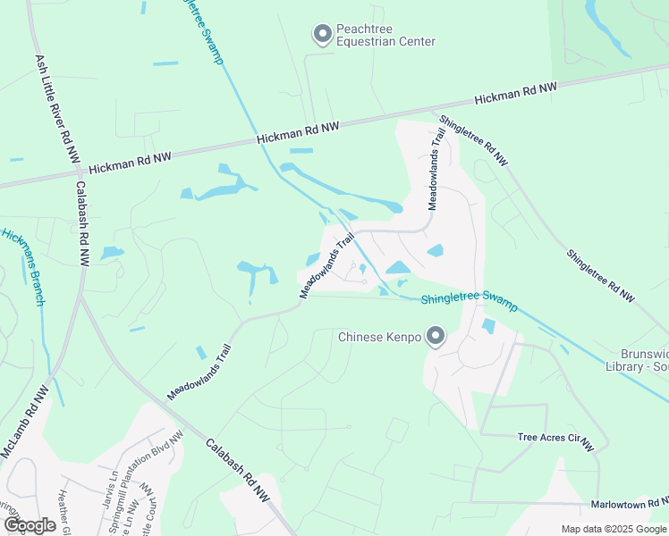 map of restaurants, bars, coffee shops, grocery stores, and more near 1021 Meadowlands Trail in Calabash