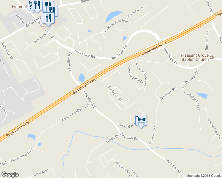 map of restaurants, bars, coffee shops, grocery stores, and more near 926 Donington Circle in Lawrenceville