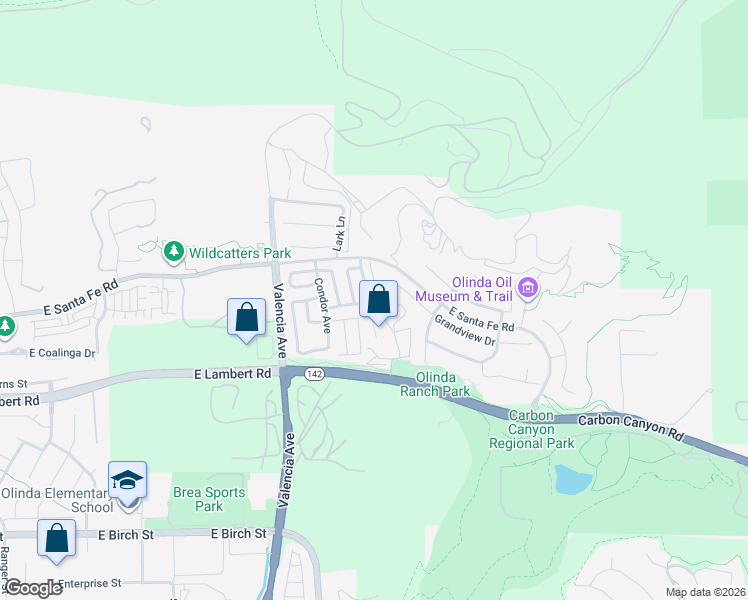 map of restaurants, bars, coffee shops, grocery stores, and more near 504 Cardinal Street in Brea