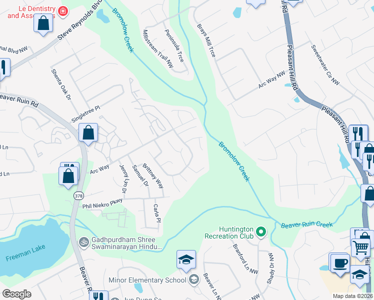 map of restaurants, bars, coffee shops, grocery stores, and more near 835 Heritage Valley Road in Norcross