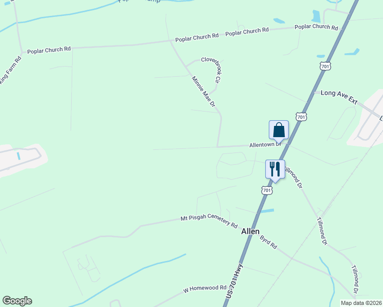 map of restaurants, bars, coffee shops, grocery stores, and more near 3550 Allentown Drive in Conway