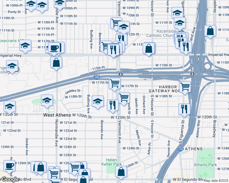 map of restaurants, bars, coffee shops, grocery stores, and more near 11722 New Hampshire Avenue in Los Angeles