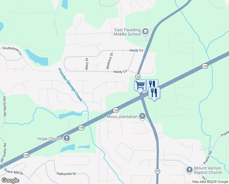 map of restaurants, bars, coffee shops, grocery stores, and more near 49 Hunters View in Dallas