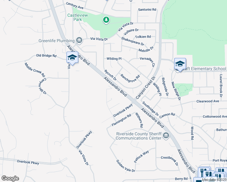 map of restaurants, bars, coffee shops, grocery stores, and more near 6910 Sandtrack Road in Riverside