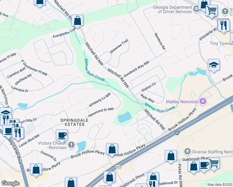 map of restaurants, bars, coffee shops, grocery stores, and more near 5626 Hammond Drive Northwest in Norcross
