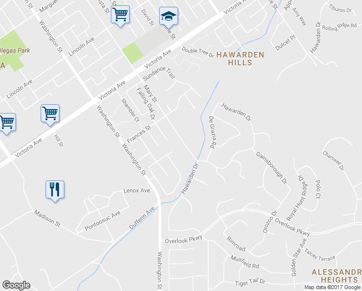 map of restaurants, bars, coffee shops, grocery stores, and more near 2380 Mary Street in Riverside