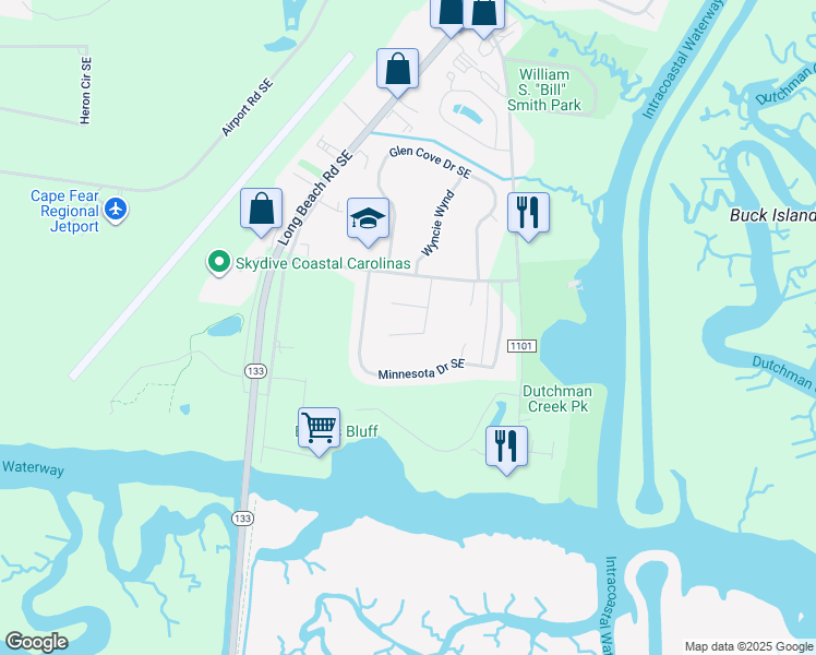 map of restaurants, bars, coffee shops, grocery stores, and more near 5159 Elton Drive Southeast in Southport