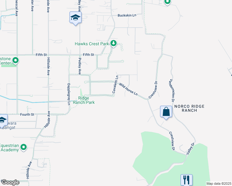 map of restaurants, bars, coffee shops, grocery stores, and more near 3081 Cavaletti Lane in Norco